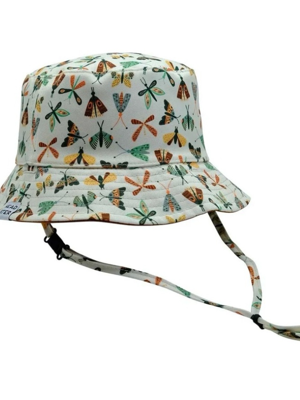 Kids White Bucket Hat with Colorful Bug Print and Chin Strap